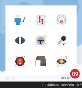 9 Thematic Vector Flat Colors and Editable Symbols of helm, face, tool, eye, research Editable Vector Design Elements