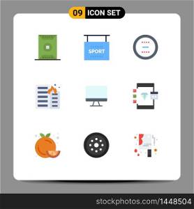 9 Thematic Vector Flat Colors and Editable Symbols of house, fire, sports, burning, interface Editable Vector Design Elements