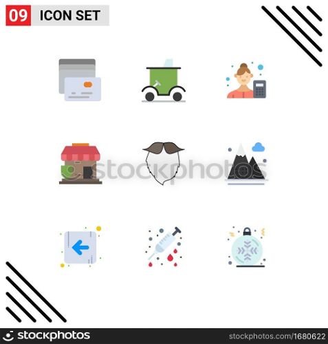 9 Thematic Vector Flat Colors and Editable Symbols of moustache, security, female, protection, data scientist Editable Vector Design Elements