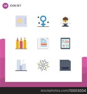 9 Thematic Vector Flat Colors and Editable Symbols of office, file, candy, document, tower Editable Vector Design Elements