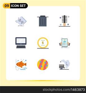 9 Thematic Vector Flat Colors and Editable Symbols of pc, device, beauty, monitor, salon Editable Vector Design Elements