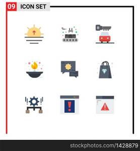 9 Thematic Vector Flat Colors and Editable Symbols of prayer, oil lamp, car, lamp, fire Editable Vector Design Elements