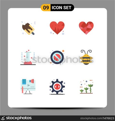 9 Thematic Vector Flat Colors and Editable Symbols of stop, test tube, like, lab glassware, erlenmeyer flask Editable Vector Design Elements