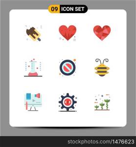 9 Thematic Vector Flat Colors and Editable Symbols of stop, test tube, like, lab glassware, erlenmeyer flask Editable Vector Design Elements