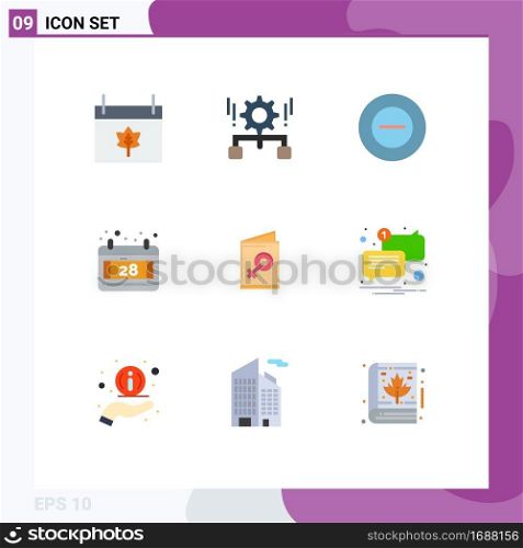 9 Thematic Vector Flat Colors and Editable Symbols of symbol, card, share, thanks day, calendar Editable Vector Design Elements