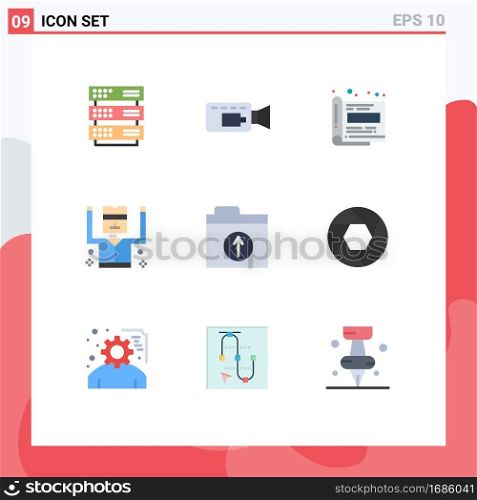 9 Thematic Vector Flat Colors and Editable Symbols of upload, files, magazine, security, criminal Editable Vector Design Elements