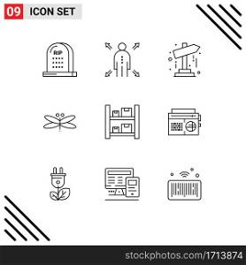 9 Thematic Vector Outlines and Editable Symbols of box, fly, direction, dragons, dragon Editable Vector Design Elements