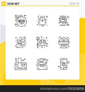 9 Thematic Vector Outlines and Editable Symbols of carnival, mask, data, plant, grower Editable Vector Design Elements