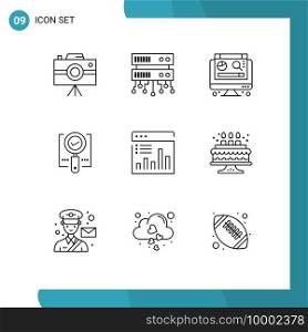9 Thematic Vector Outlines and Editable Symbols of chart, analysis, digital, search, magnifier Editable Vector Design Elements