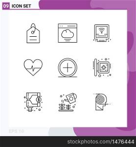 9 Thematic Vector Outlines and Editable Symbols of create, add, detector, science, beat Editable Vector Design Elements