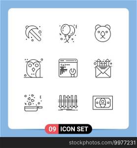 9 Thematic Vector Outlines and Editable Symbols of development, owl, birthday, night, animal Editable Vector Design Elements