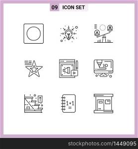 9 Thematic Vector Outlines and Editable Symbols of digital marketing, usa, balance, flag, star Editable Vector Design Elements