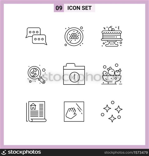 9 Thematic Vector Outlines and Editable Symbols of folder, alert, cake, wedding, love Editable Vector Design Elements