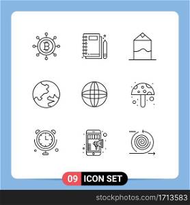 9 Thematic Vector Outlines and Editable Symbols of food ingredient, world, milk, internet, geography Editable Vector Design Elements