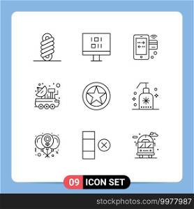 9 Thematic Vector Outlines and Editable Symbols of insignia, space, internet, signal, satellite Editable Vector Design Elements