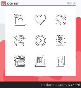 9 Thematic Vector Outlines and Editable Symbols of interface, skidding, report, road, accident Editable Vector Design Elements