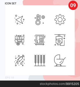 9 Thematic Vector Outlines and Editable Symbols of interior, cupboard, setting, case, baggage Editable Vector Design Elements