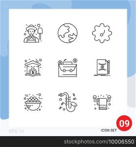 9 Thematic Vector Outlines and Editable Symbols of letter, dollar, house, case, bag Editable Vector Design Elements