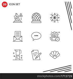 9 Thematic Vector Outlines and Editable Symbols of letter, envelope, distribution, email, payments Editable Vector Design Elements