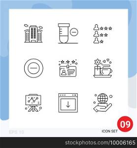 9 Thematic Vector Outlines and Editable Symbols of license, card, business, less, no Editable Vector Design Elements