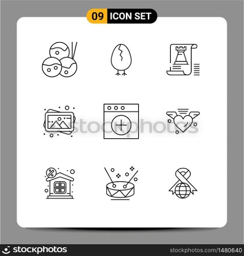 9 Thematic Vector Outlines and Editable Symbols of mac, photo, castle, painting, art Editable Vector Design Elements