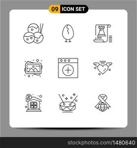 9 Thematic Vector Outlines and Editable Symbols of mac, photo, castle, painting, art Editable Vector Design Elements