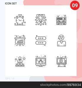 9 Thematic Vector Outlines and Editable Symbols of message, bubble, midi, sales, chart Editable Vector Design Elements