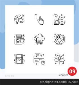 9 Thematic Vector Outlines and Editable Symbols of morning, breakfast, gestures, lamp, aromatherapy Editable Vector Design Elements