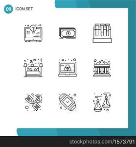 9 Thematic Vector Outlines and Editable Symbols of night, love, dollar, couple, education Editable Vector Design Elements