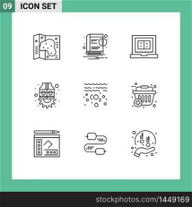 9 Thematic Vector Outlines and Editable Symbols of oil, gear, book, labour, jacket Editable Vector Design Elements