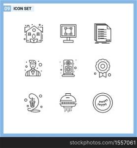 9 Thematic Vector Outlines and Editable Symbols of people, businessman, application, boss, listing Editable Vector Design Elements