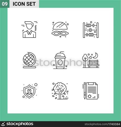 9 Thematic Vector Outlines and Editable Symbols of romance, night, count, paris, cola Editable Vector Design Elements