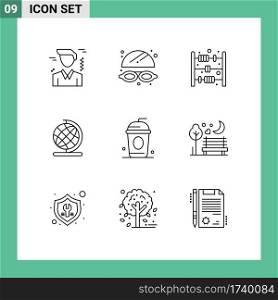 9 Thematic Vector Outlines and Editable Symbols of romance, night, count, paris, cola Editable Vector Design Elements