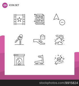 9 Thematic Vector Outlines and Editable Symbols of share, folder, minus, room, keys Editable Vector Design Elements