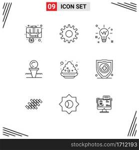 9 Thematic Vector Outlines and Editable Symbols of stand, ball, bulb, court, glow Editable Vector Design Elements