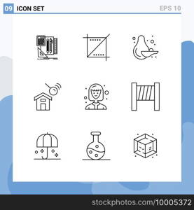 9 Thematic Vector Outlines and Editable Symbols of student, avatar, food, search, construction Editable Vector Design Elements
