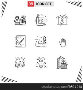9 Thematic Vector Outlines and Editable Symbols of success, layout, application, graph, enrgy Editable Vector Design Elements