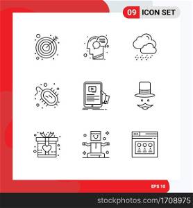 9 Thematic Vector Outlines and Editable Symbols of webinar, forum, snow, research, disease Editable Vector Design Elements