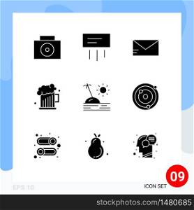 9 Thematic Vector Solid Glyphs and Editable Symbols of astronomy, travel, school, island, fathers day Editable Vector Design Elements
