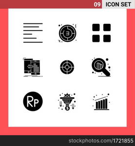 9 Thematic Vector Solid Glyphs and Editable Symbols of business, management, calc, mobile, data Editable Vector Design Elements