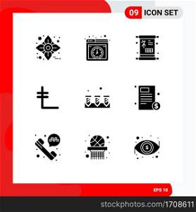 9 Thematic Vector Solid Glyphs and Editable Symbols of construction, crypto currency, chinese, crypto, leo coin Editable Vector Design Elements