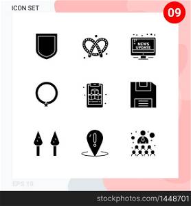 9 Thematic Vector Solid Glyphs and Editable Symbols of cube, necklace, information, fashion, accessories Editable Vector Design Elements