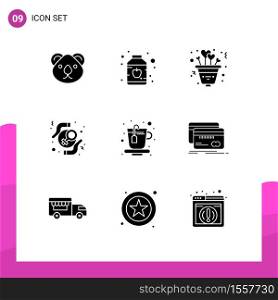 9 Thematic Vector Solid Glyphs and Editable Symbols of cup, rights, heart, protection, feminist Editable Vector Design Elements