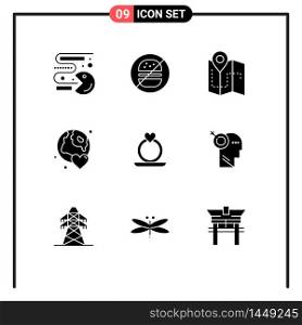 9 Thematic Vector Solid Glyphs and Editable Symbols of day, world, map, globe, location Editable Vector Design Elements