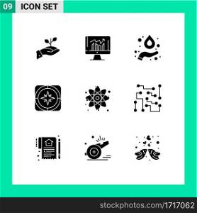 9 Thematic Vector Solid Glyphs and Editable Symbols of direction, gps, graph, science, formula Editable Vector Design Elements