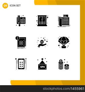 9 Thematic Vector Solid Glyphs and Editable Symbols of information, standard, home, structure, telefax Editable Vector Design Elements