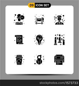 9 Thematic Vector Solid Glyphs and Editable Symbols of light bulb, bulb, school, security, policy Editable Vector Design Elements