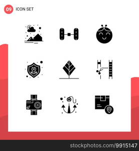 9 Thematic Vector Solid Glyphs and Editable Symbols of nature, feather, child, insurance, tools Editable Vector Design Elements