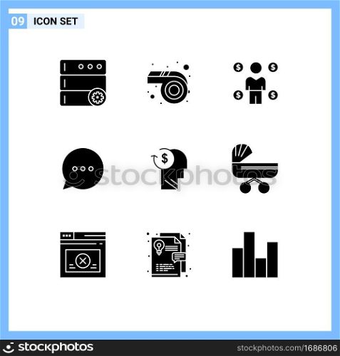 9 Thematic Vector Solid Glyphs and Editable Symbols of profile, costs, coin, avatar, comment Editable Vector Design Elements