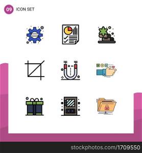 9 Universal Filledline Flat Color Signs Symbols of magnet, tool, report, symbols, crop Editable Vector Design Elements